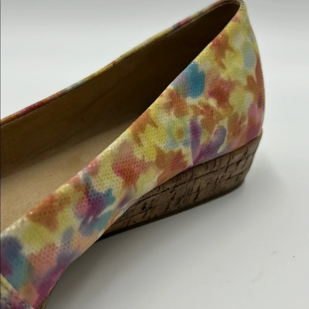 Michelle D Ellena Wedge Women's 10M Floral Slip On Peep Tow Yellow Pink